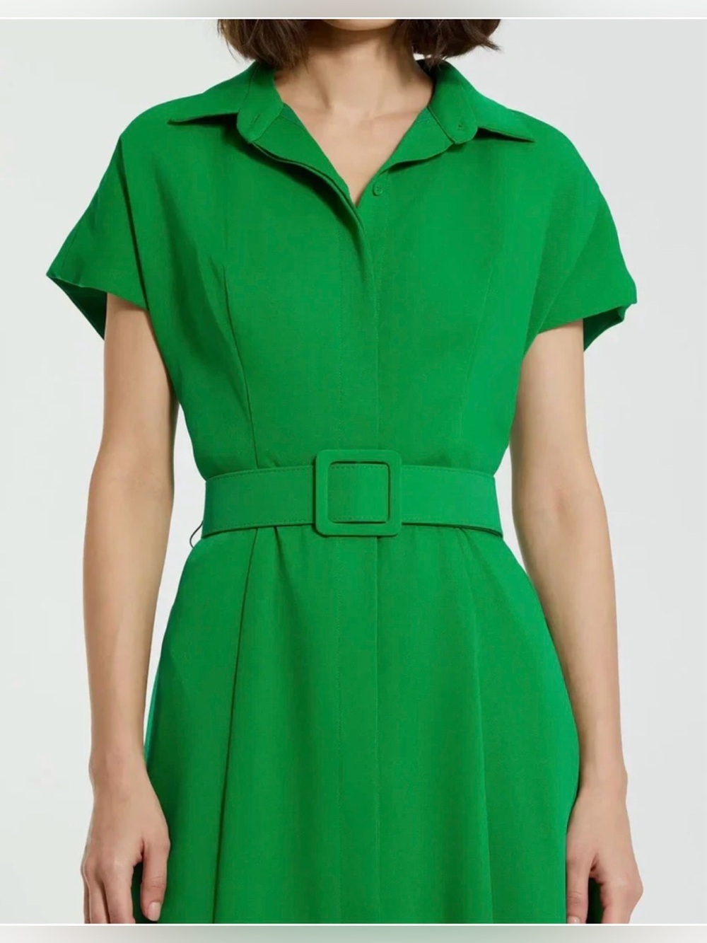 NWT Mac Duggal Spring Green Belted A-Line Midi Dress . Size L
